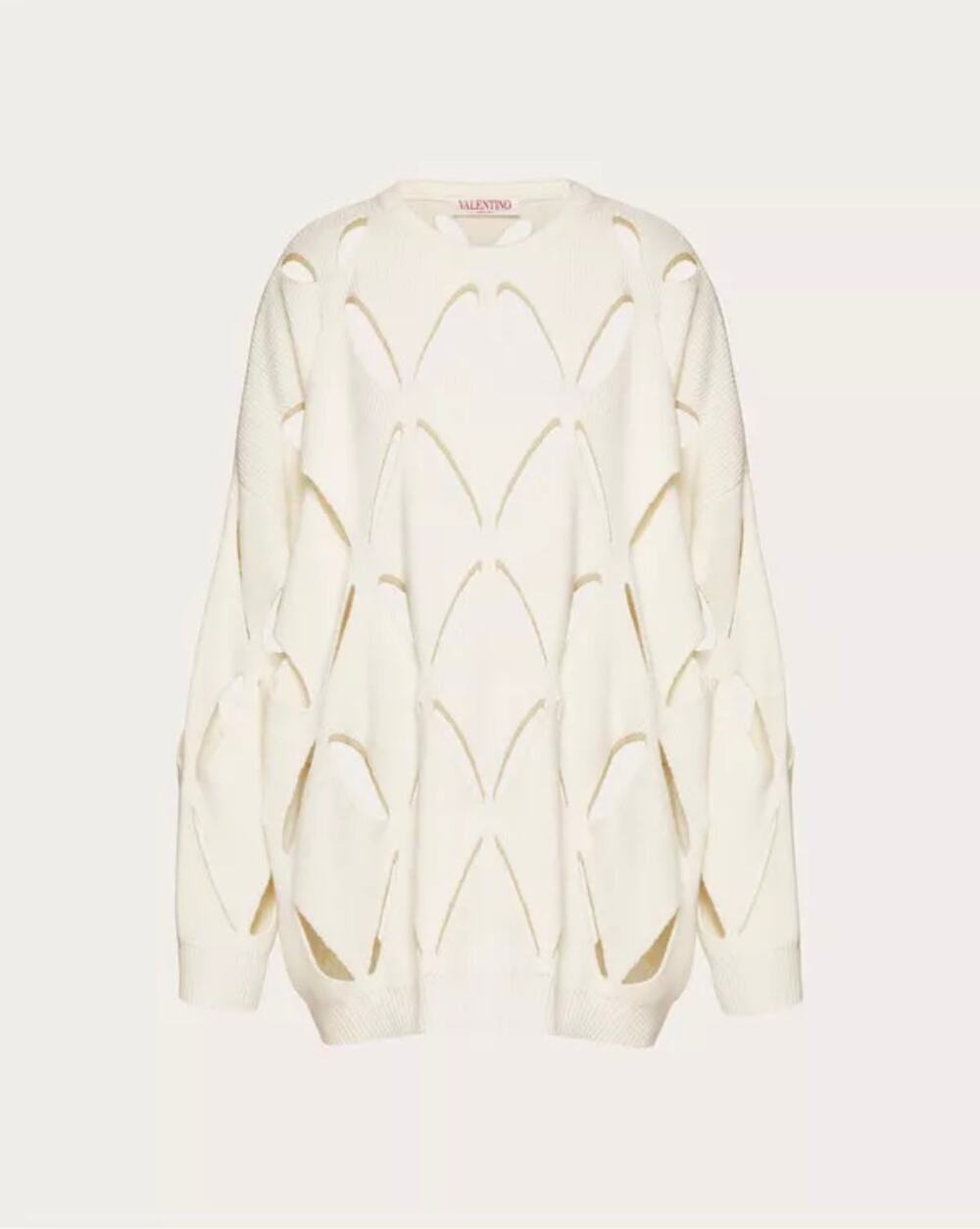 Valentino Ivory Embroidered Wool Cutout Sweater S